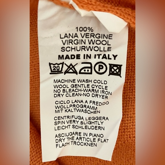 Gran Sasso Men's Virgin Wool Crew Neck Orange Sweater Italy 52 /US Large - Picture 6 of 6